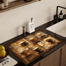 1 tấm thảm nhỏ giọt in hình cốc cà phê, tấm lót thấm hút mới cho quầy bếp, tấm lót thấm hút đồ ăn - tấm lót thấm hút bát đĩa, tấm lót mềm chống trượt nhanh khô bằng Diatomite, thích hợp cho quầy bếp, máy pha cà phê espresso và nhiều loại khác - Nhiều màu - Xem 4
