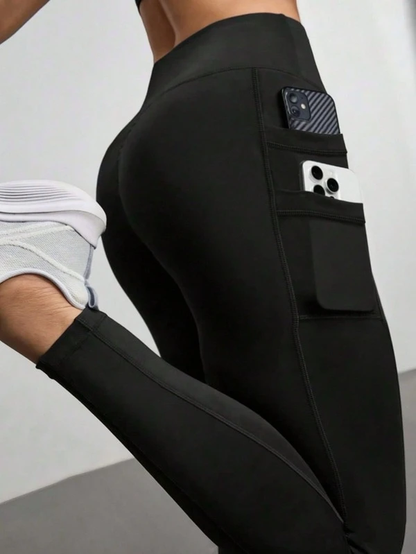 -25%Damtights med hög midja och elastiska, avslappnade yogaleggings med sidofick