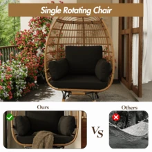 Sillón giratorio de 360° para exterior, de ratán sintético extragrande, con cojín, resistente al agua y a los rayos UV, ideal para jardín, balcón y sala de estar. - B - Ver 3