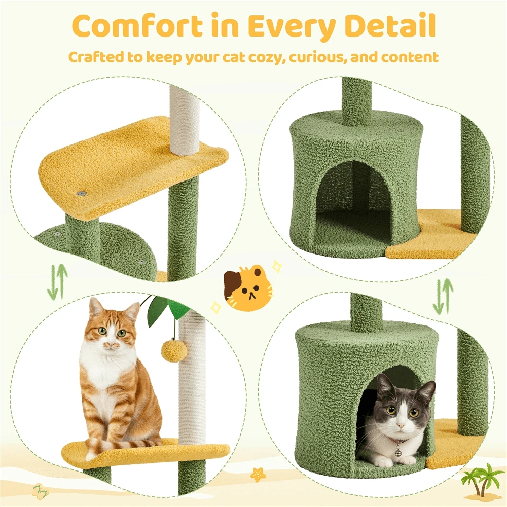 Butterslay 1PC 37inch Cat Tree Cat Tower With Natural Sisal - 綠色 - View 1
