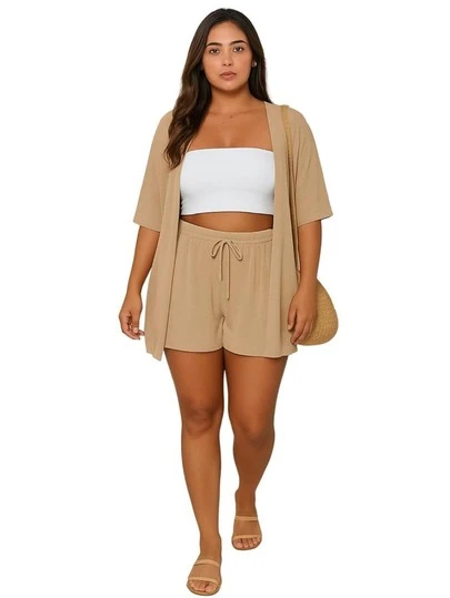 Conjunto 2 Peças Kimono + Short Duna Feminino Blogueira 2026 Moda Praia Saida de Praia Quimono