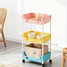 White Multi-Layer Plastic Storage Shelf, Portable Stackable Basket Organizer For Bathroom Bedroom Kitchen Nursery, Colorful Practical Toy Clothes Sundries Rack, Space Saving Freestanding Shelving Unit, Easy Assembly Home Decor - 3-layer-colorful - View 7
