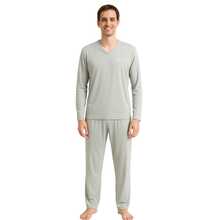 Men's Basic Embroidered Long Pajamas, Assorted Patterns, Sizes S To XL - Grey - View 1