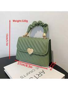 Lightweight,Business Casual Heart Decor Snap Button Square Bag For Teen Girls Women College Students,Rookies & White-Collar Workers Perfect For Office,College,Work ,Business,Commute,Outdoors, Travel, Outings , Green - 薄荷綠 - 查看 4
