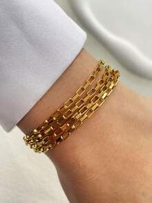 1pc Gold Letter Bracelet, Blue Diamond Pendant Bracelet, Stainless Steel Chain, Fashion Multi-Pendant Bracelet, Unique Luxury Women's Bracelet - Yellow Gold - View 21