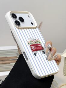 1 pieza Funda de teléfono suave, a prueba de agua y golpes, con patrón de flores a rayas y textura de litchi, adecuada como regalo de cumpleaños/vacaciones para amigos, familiares y parejas, compatible con modelos de Apple// - Multicolor - Ver 3