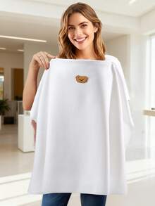 1pc Nursing Cover With Bear Patch, Rigid Support Ring, Nursing Apron, Multi-Functional Car Seat Canopy, Oeko-Tex Certified - Multicolor - View 2