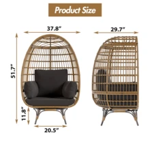 Sillón giratorio de 360° para exterior, de ratán sintético extragrande, con cojín, resistente al agua y a los rayos UV, ideal para jardín, balcón y sala de estar. - B - Ver 8