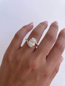 1枚女士925纯银闪亮扭纹椭圆戒指，优雅结婚/永恒戒指礼物 - 金色 - 查看 5