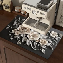 1pc 3D Floral Design Absorbent Drying Mat, New Waterproof Kitchen Counter Drying Pad, Soft Silicone Non-Slip Quick Dry Mat For Kitchen Counter, Coffee Maker, Etc. - FULSD253 - View 9