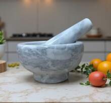 STARLEY-MARBLE MORTAR 11X6CM, White Marble Mortar For Grinding Spices, Garlic, Nuts, Herbs, Pesto - Xám - Xem 5