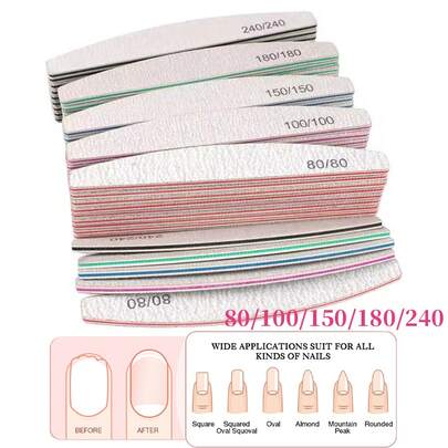 25pcs Nail Files, 80/100/150/180/240 Grit Crescent Nail Buffers, Manicure Tools, Nail Art Tools, Back To School, Manicure, Nail Tools