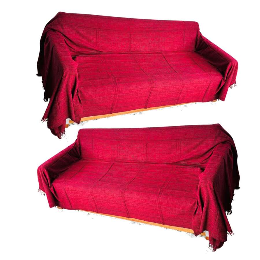 Set Of 2 Extra Large King Size Sofa Throws, Size 3 Meters X 1.80 Meters, Decorative For A Luxurious Home, 100% Cotton Reinforced Protective Cover - 混合紅 - 查看 1
