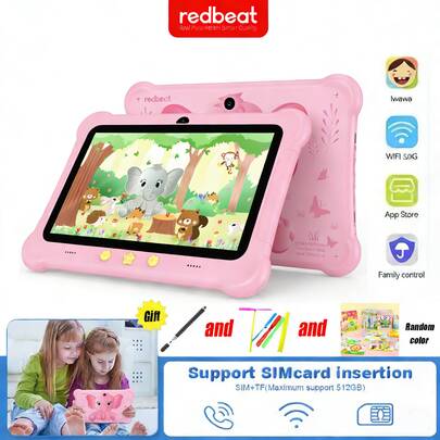  redbeat B1 Kinder-Tablet, 6 GB RAM, 32 GB ROM (TF-Erweiterung 512 GB), 7 Zoll Android-Tablets, WiFi-Tablet unterstützt SIM-Karte, stoßfestes Gehäuse, Doppelkamera, Kindersicherung, Kinder-App vorinstalliert, tolles Geschenk für Kinder, Zweikanal, lange Akkulaufzeit,