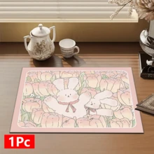 1 pieza Tapete absorbente para secar platos con estampado de conejo tulipán, nuevo tapete impermeable para secar en la encimera de la cocina, suave estera de diatomita antideslizante de secado rápido, apta para encimera de cocina, cafetera - Rosa - Ver 11