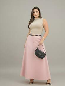 Long Tailored Skirt Evangelical Fashion With Pocket And Zipper - 淺粉色 - 查看 1