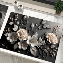 1pc 3D Floral Pattern Absorbent Drying Mat, New Waterproof Kitchen Counter Drying Pad, Soft Silicone Slip-Resistant Quick-Dry Mat For Kitchen, Suitable For Coffee Makers And More - Multicolor - View 7