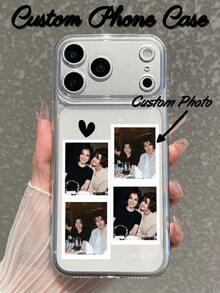 1pc Customized Photo Phone Case, Transparent Phone Protective Case, Upload Your Own Photo To Create A Unique And Design. Suitable As A Gift For Best Friends, Family, And Partners. Compatible With IPhone 17/17 Pro/17 Pro Max/17 Air, 16-11/Pro/Pro Max/Plus, S20-S25/Ultra/FE/Plus/Ultra - Pixel Style, Retro Dot Print, Non-Glossy - Clear - View 3
