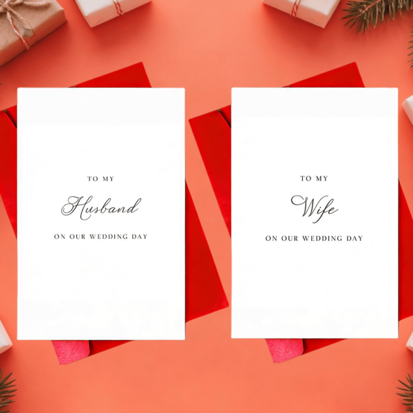 2pcs Elegant Wedding Card To My Husband & Wife On Our Wedding Day, Wedding Day Husband & Wife Card, To My Wife On Our Wedding Day, To My Husband On Our Wedding Day