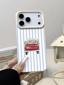 1 pieza Funda de teléfono suave, a prueba de agua y golpes, con patrón de flores a rayas y textura de litchi, adecuada como regalo de cumpleaños/vacaciones para amigos, familiares y parejas, compatible con modelos de Apple// - Multicolor - Ver 5