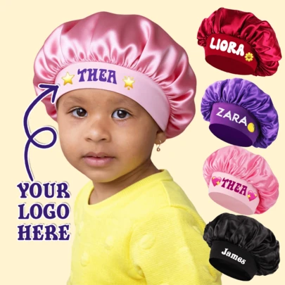 Personalized Children's Satin Sleep Cap, Girl's Satin Hair Bonnet, Silk Sleeping Hat, Personalized Name Satin Cap