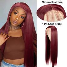 13X4 HD Transparent Lace Front Wigs Brazilian Blended Human Hair Straight Lace Front Wigs Swiss Lace Pre Plucked 13X4 Transparent Lace Wigs With Baby Hair 99J Hair For Women 200 Density - SBUG - View 4
