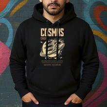 Blusa de Moletom Estampa Saturno Cosmos Canguru Masculina Confortável Do Tamanho P ao GG - Preto - Visão 1