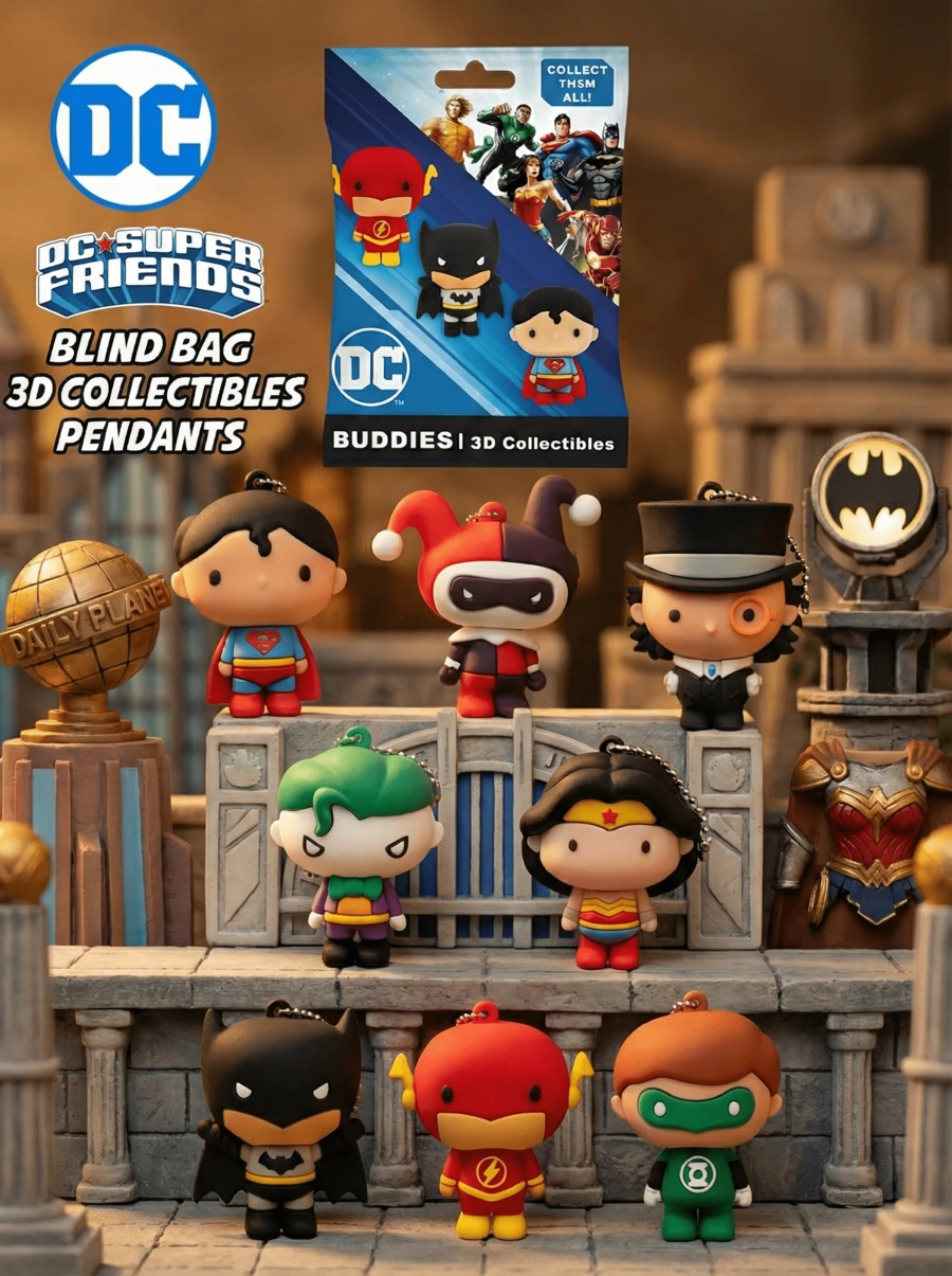 Warner Bros Móc khóa túi bí ẩn DC Series được cấp phép chính thức (1 chiếc) - Móc khóa xốp 3D, hộp bí ẩn, hình nhân vật, kẹp túi & phụ kiện, móc kéo khóa, móc chìa khóa, phụ kiện ba lô, quà tặng sưu tầm - Superman,  Quinn, Penguin, Joker, Wonder Woman, Batman, Flash, Green Lantern - Nhiều màu - Xem 1