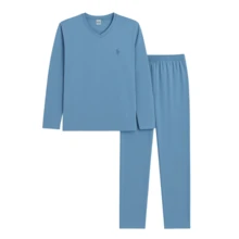 Men's Basic Embroidered Long Pajamas, Assorted Patterns, Sizes S To XL - Medium Blue - View 2