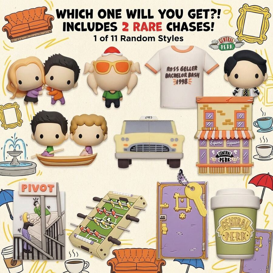 Warner Bros Friends Officially Licensed Blind Bag Keychain (1PC)-3D Foam Blind Box Figure Bag Clip&Charm Zipper Pull Keyring Backpack Accessories Collectible Gift- - Multicolor - View 1