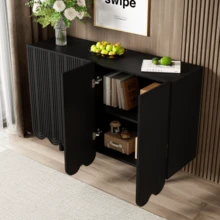 Sideboard, Teardrop-Shaped Sideboard With Molded Doors And Buffer Hinges - Black - View 2