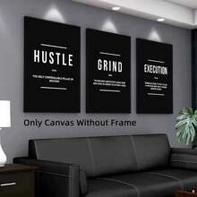 3幅现代黑白励志语录帆布墙画，激励海报，防水艺术品，适用于卧室、客厅、办公室、餐厅、健身房、家居和宿舍装饰 - 黑與白 - 查看 1