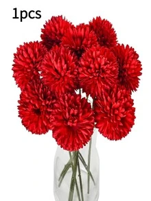 6/1pc Vivid Red Artificial Chrysanthemum Ball, Mixed With Dandelion And Hydrangea Bouquet - Realistic Fake Floral Art, Suitable For Gifting To Friends, Brides, Wedding Bouquets And Home, Office, Cafe, Party And Wedding Decor | Maintenance-Free, Artificial Flowers - Red - View 8