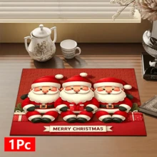 1pc Christmas Santa Dish Drying Mat, Polyester Non-Slip Absorbent Multipurpose Kitchen Counter Pad, Suitable For Coffee Maker, Washing Machine, Water Dispenser, Nightstand - Multicolor - View 12
