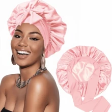 1pc Luxury Satin Silk Sleep Cap With Adjustable Strap, Comfortable For Relaxation, Daily Wear And Sleeping. All-Night Comfort, Suitable For Long, Curly Or Braided Hair. Premium Bathroom Accessory, Silky Smooth, Unisex Overnight Hair Care, Ideal For Valentine's Day Gift. - Basic - View 3