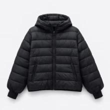 Men's Unisex Puffer Jacket With Removable Hood And Internal Pockets - Black - View 4