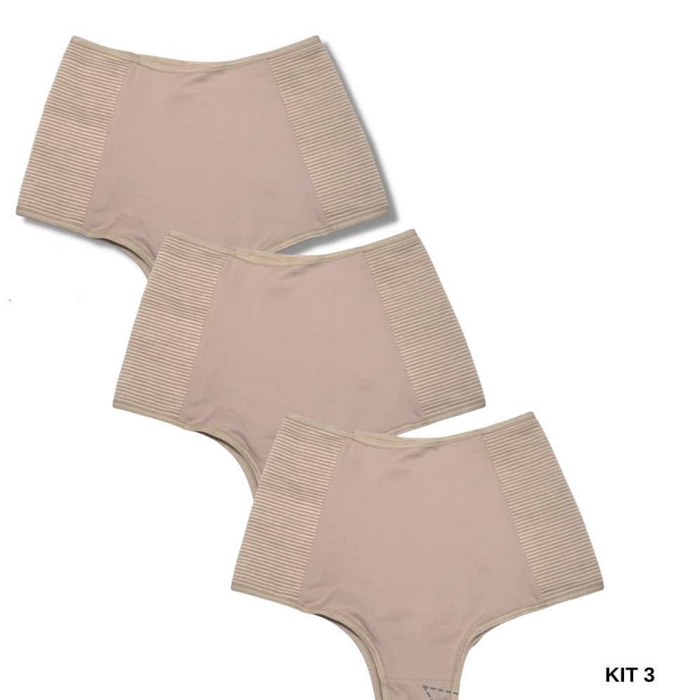 kit 3 Calcinha modeladora aperta culote Plus Size e Regular cintura alta lateral larga compressão pós cirurgico pós parto pós operatório zero barriga chocolate e preta