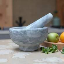 STARLEY-MARBLE MORTAR 11X6CM, White Marble Mortar For Grinding Spices, Garlic, Nuts, Herbs, Pesto - Xám - Xem 4
