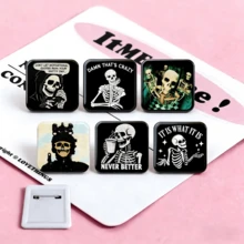 Funny Skeleton Badge Set - Gothic Skull Pins For Backpacks, Jeans & Home Decor - Edgy Meme Accessories - Skull - View 1