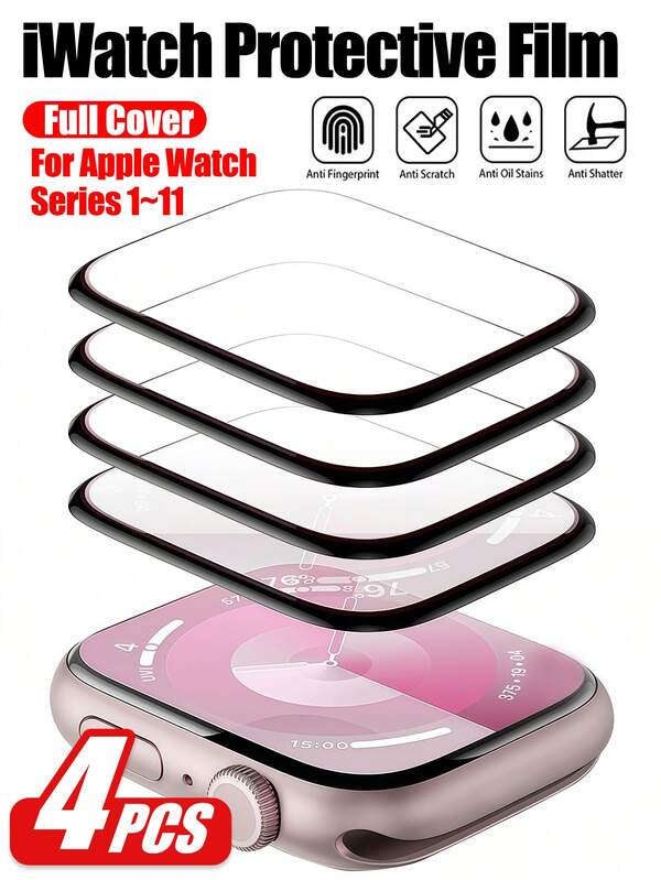 4pcs TPU Screen Protector Film For Apple Watch Series 10-42/46mm, High Definition Anti-Scratch Full Coverage, Smartwatch Accessories For Apple Watch Series 11-42/46mm, Series 4/5/6/SE -40mm/44mm, Fit For 49mm 45mm 40mm 42mm, High Definition Screen Protector, Anti-Scratch