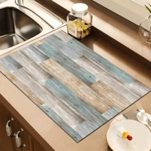 1 pieza Estera de secado con estampado de grano de madera azul, nueva estera absorbente de secado para encimera de cocina, estera de secado de utensilios de cocina - Estera de secado de platos, estera suave de gel de sílice antideslizante de secado rápido para encimera de cocina, adecuada para cafetera, máquina de café expreso, etc. - Multicolor - Ver 6