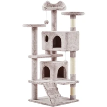 Butterslay 1PC 54inch Multilevel Cat Tree Condo With 2 Condos And 3 Scratching Posts - 棕色 - 查看 9