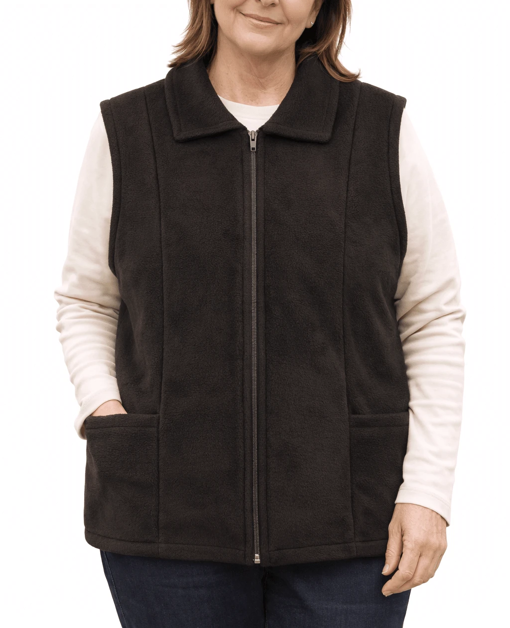Chaleco De Dama, Chaleco Polar, Chaleco Calentito - Café integral - Ver 1