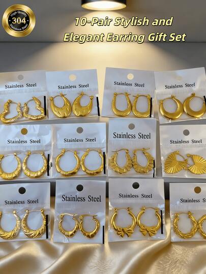 18K Gold Plated Earrings, Multiple Styles Of Earrings. Suitable As A Gift For Female Friends, Family And Girlfriends, Also Suitable For Wholesale As A Gift. Elegant Earrings/Dangle Earrings/Earrings/Valentine's Jewelry/Earring Set/Fashion Earrings/Earring Set/Stainless Steel Earrings/Floral Earrings/Heart-Shaped Earrings