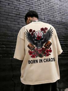 Men's Loose Skull Print Round Neck Short Sleeve T-Shirt | Exquisite Design | Summer Essential | Easy To Match - Apricot - View 1