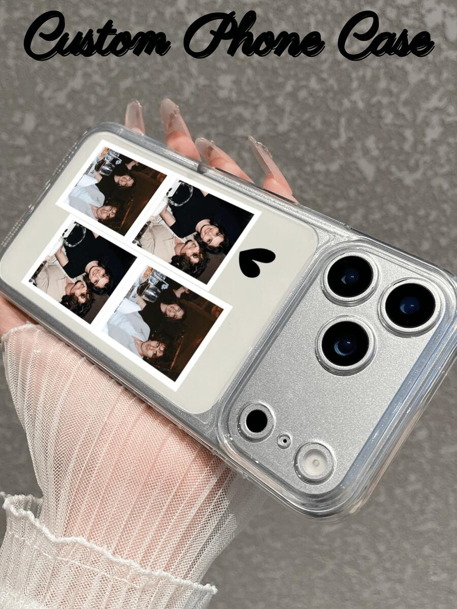 Custom Phone Case UV Printed Transparent Full Coverage Protective Shell 4-Grid Photo Design With Grainy Texture Compatible With 17/17 Pro/17 Pro Max/17 Air Series Valentine's Day Gift Personalized Gift Anti-Yellowing 17 Pro Max Phone Case - Clear - View 1