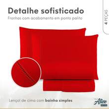 Jogo de Lençol King 600 Fios Cama Box 4 Peças Com Elástico Alice Algodão Egípcio Luxuoso Ponto Palito - Vermelho - Visão 2