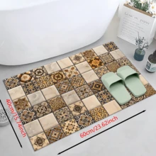 1 件时尚格子迎宾门垫，复古硅藻土，花卉图案，蓝色，蓝色印花，厨房垫 - 吸水，防污，适用于农舍、入口、室内、房间装饰、厨房、餐厅、小型办公室/家庭办公室、水槽、洗衣房 - FUCFD091 - 查看 13