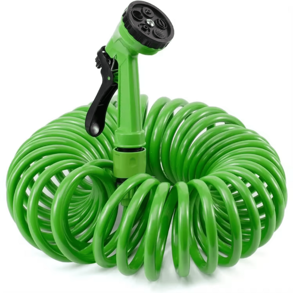Kynley Manguera Flexible de 7,5/10/15 M para Jardín, Manguera extensible en Espiral, Manguera with Pistola de Pulverización With 7 Funcones de Riego, Color Verde, Manguera de Agua Riego Jardín, Terraza, jardín, balcón✅ Envíos a España en 48/72h