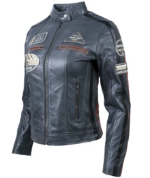 AVIATRIX Women Real Leather Biker Jacket In Grey Colour QOOC - Grey - View 2